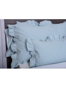 Funda de Cojín Lencera NE HOME con Plumeti y Volante - LLanes en color verde agua