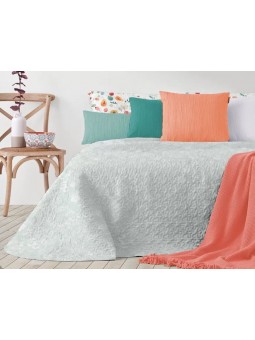 Colcha bouti Papaya de Manterol de gran calidad. Diseño reversible en color verde agua.