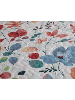 Colcha bouti Papaya de Manterol de gran calidad. Diseño reversible estamapado con flores frutales