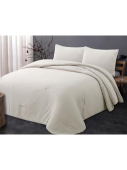 Colcha edredón de gran calidad con tejido de gofrado o nido de abeja en color beige