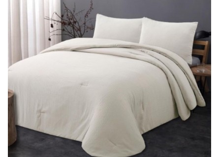 Colcha edredón de gran calidad con tejido de gofrado o nido de abeja en color beige