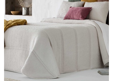 Edredón de tejido de Jacquard en calidad premium , tonos beige y blancos con dibujo sencillo.