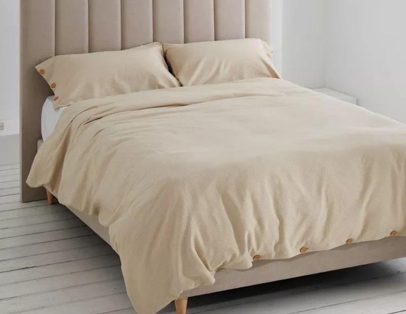 Funda nórdica con funda de almohada con tejido de nido de abeja en beige, calidad premium 100% algodón.