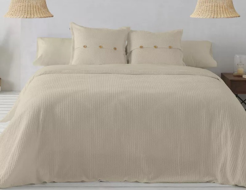 Funda nórdica de nido de abeja de gran calidad en color beigeTejido waffle.