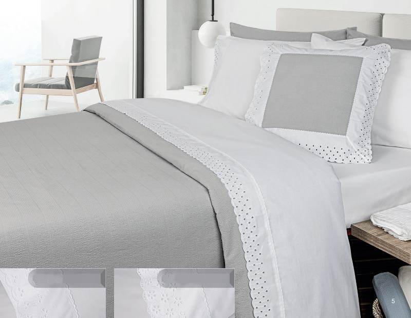 Funda nórdica Luzón de NE HOME en color gris de gran calidad estilo lencera en algodón