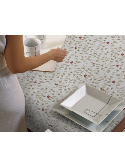 Mantel anti manchas ideal para el día a día en tonos beige y rojo de gran calidad.