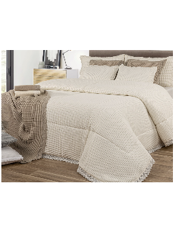 Colcha acolchada de tejido de algodón en nido de abeja con puntilla. Modelo Canggu de firma NE HOME calidad premium.