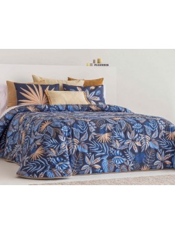 Edredón juvenil estampado en tonos azules de gran calidad. Modelo Lemona de Sandeco.