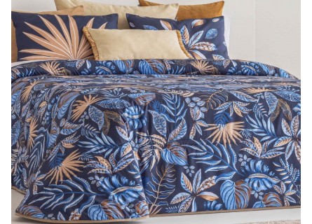 Edredón juvenil estampado en tonos azules de gran calidad. Modelo Lemona de Sandeco.