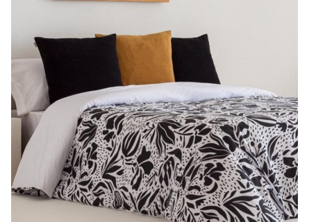 Funda nórdica de algodón con diseño moderno estampado en negro y en blanco. Modelo Leza de gran calidad.