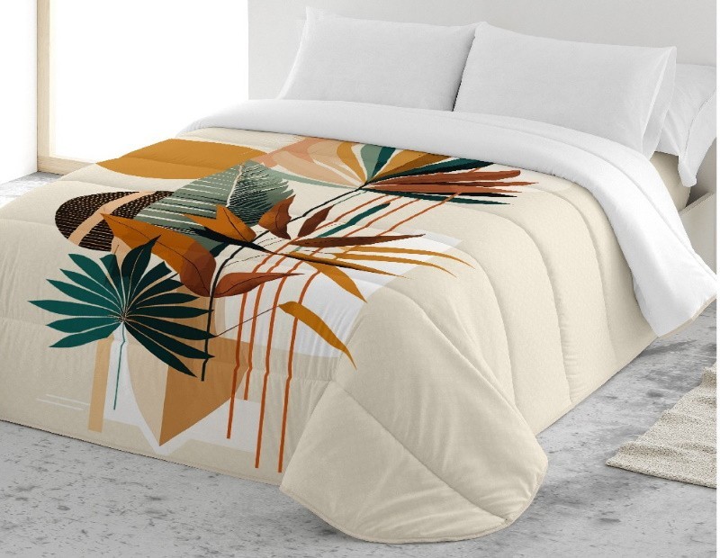 Edredón nórdico estampado en tonos verdes, mostazas y beige de gran calidad de la firma Naturals.