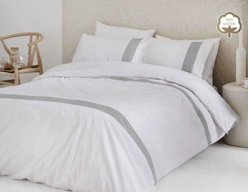 Funda nórdica Essence de Fundeco en color blanco y gris de diseño lencero en gran calidad algodón 100%