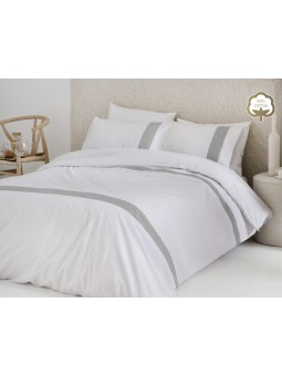 Funda nórdica Essence de Fundeco en color blanco y gris de diseño lencero en gran calidad algodón 100%