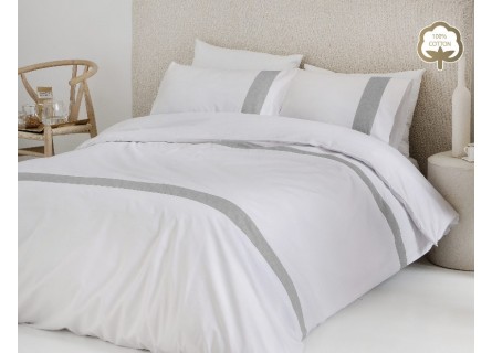 Funda nórdica Essence de Fundeco en color blanco y gris de diseño lencero en gran calidad algodón 100%